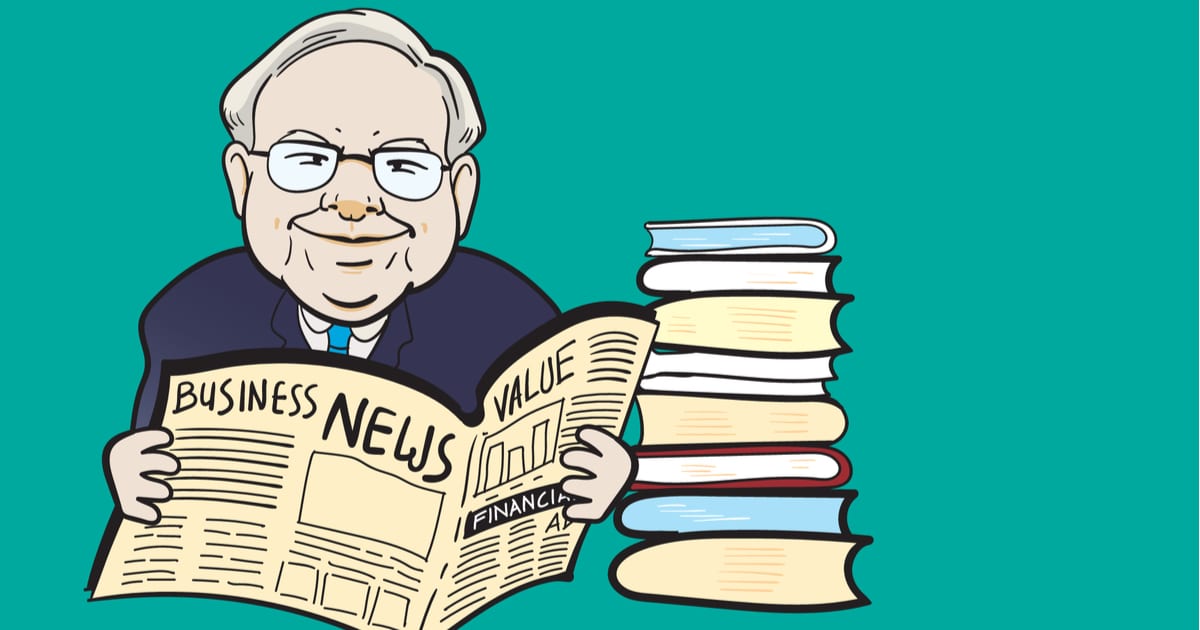 Warren Buffett Caricature Reading Newspaper
