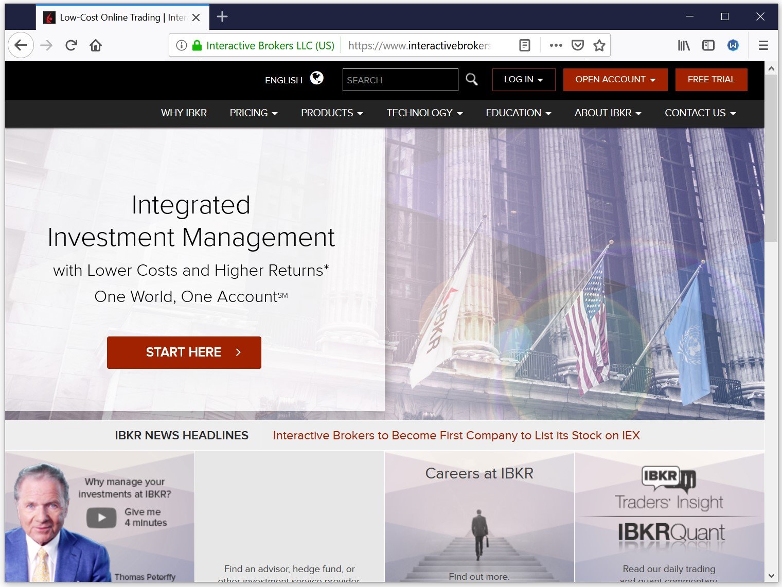 Interactive brokers homepage screenshot