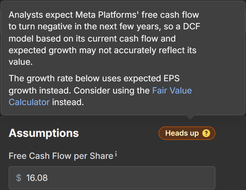 The Heads up badge next to the Assumptions title with its explanation open
