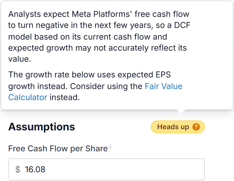 The Heads up badge next to the Assumptions title with its explanation open
