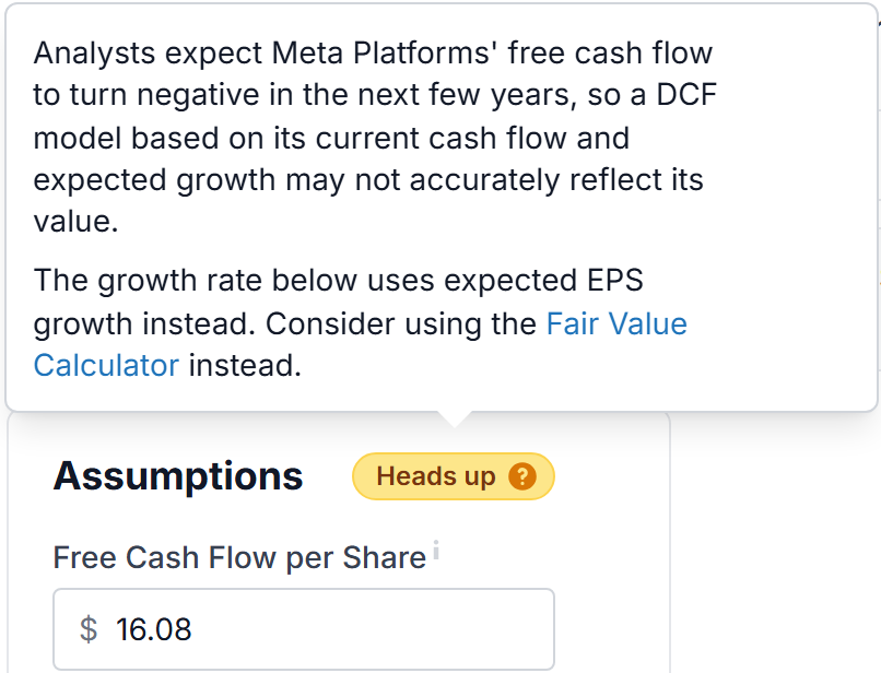 The Heads up badge next to the Assumptions title with its explanation open
