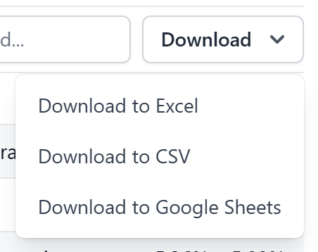 The Download menu with Excel, CSV and Google Sheets options