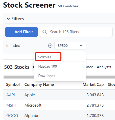 Select filters